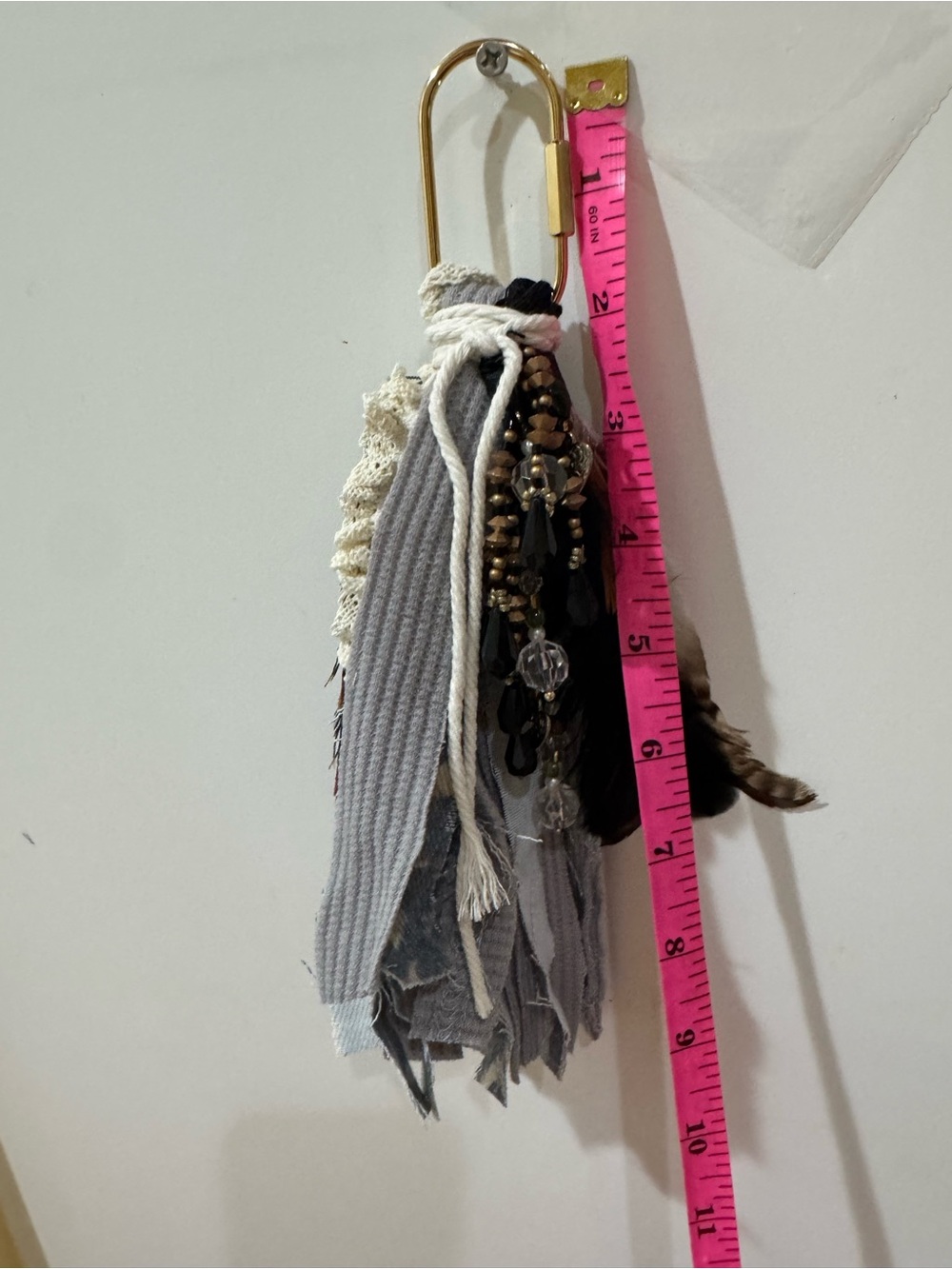 Boho Tassel Keychain in Gray, Cream, Black with Beads